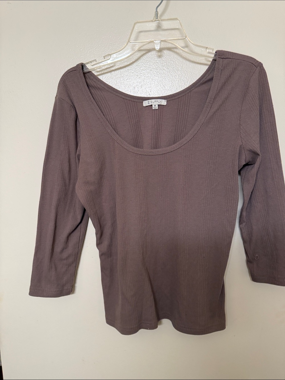 Z Supply Long Sleeve Scoop Neck Ribbed Top - Mauve Taupe Gray